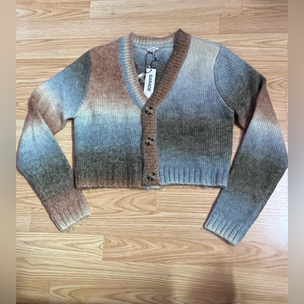 Garage Green and Brown Ombre Cropped Cardigan